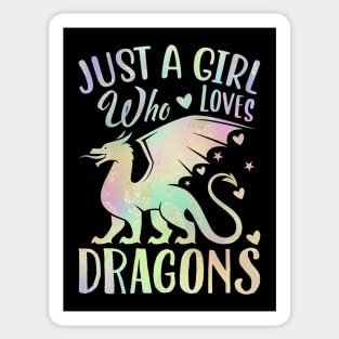 Just A Girl Who Loves Dragons Blue Golden Touched Rainbow Sticker